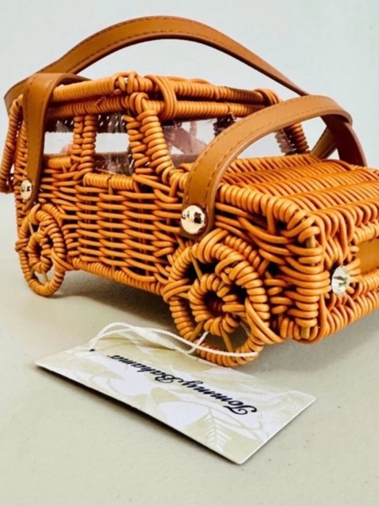 Tommy Bahama Handbags - Tommy Bahama Orange Wicker Car-Shaped Mini Bag with Tan Straps